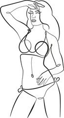 Wall Mural - Trendy Line Art Woman Body. Minimalistic Black Lines Drawing. Female Figure Continuous One Line Abstract Drawing. Modern Scandinavian Design. Naked Body Art. Vector Illustration.