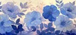 © Duka Mer - A depiction of large blue flowers under the sun, set against a backdrop of light purple and light magenta, embodies romantic honesty and handcrafted beauty.