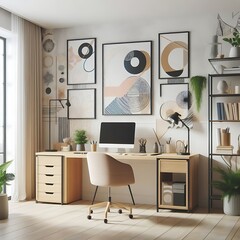 Wall Mural - A desk with a chair and a computer image has illustrative meaning used for printing.