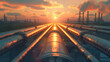 © VRAYVENUS - The photo shows a sunset over an oil field
