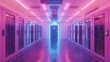 Futuristic Data Center with Vibrant Pink and Blue Neon Lights