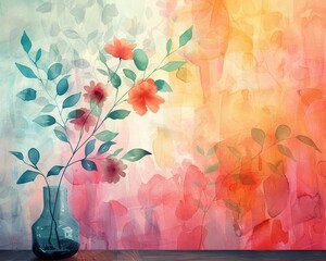 a watercolor wallpaper pattern featuring an array of colorful, exotic flowers with lush natureinspir