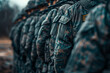Military rank shot of soldiers with varying insignias, indicating rank, selective focus, authority theme, vibrant, Manipulation, military base