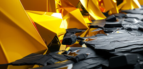 Wall Mural - Dark slate sets the stage for glossy yellow futuristic shapes.