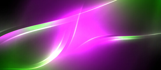 Wall Mural - A vibrant display of colorfulness with hues of purple, violet, pink, magenta, and electric blue creating a stunning visual effect on a black background resembling a neon sky with lens flare