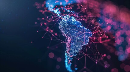 Wall Mural - Connectivity and Cyber Technology: Digital Map of South America