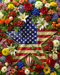 A captivating composition featuring a blend of floral elements and the iconic stars and stripes motif, conveying the essence of America's flourishing landscape.
