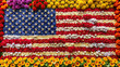 A breathtaking portrayal of the American flag composed entirely of vibrant flowers, symbolizing the nation's rich heritage and natural vitality.