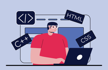 a programmer or web developer is working in front of a laptop