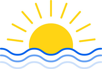 sunrise or sunset over water sea ocean. no people transparent background. logo clip art.