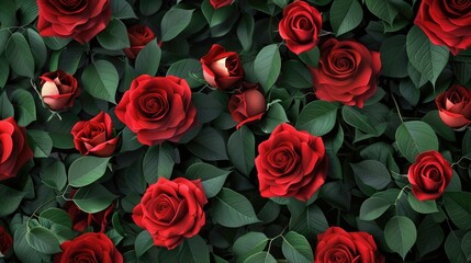 Wall Mural - Create stunning floral arrangements featuring vibrant red roses and lush green leaves for designing greeting cards and invitations for weddings birthdays Valentine s Day Mother s Day and va