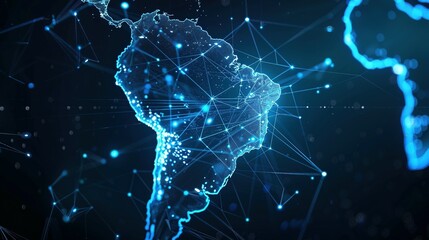 Wall Mural - Cyber Technology and Connectivity: Digital Map of South America