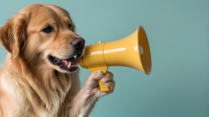 A funny golden retriever making an announcement