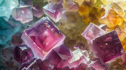 Wall Mural - Amazing close-up of colorful fluorite mineral crystals.