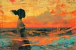 The silhouette of a person standing on a beach, watching a vibrant sunset.