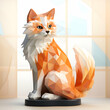 Cute fox sitting on a pedestal in the room.  illustration.