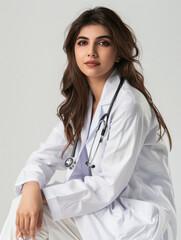 Wall Mural - Young indian female doctor standing confidently