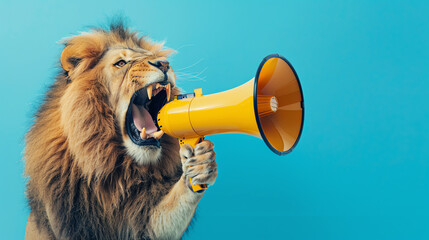 lion with megaphone, AI generated