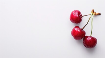 Sticker - Isolated red cherry on white background with space for text View from above