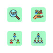 Staff search line icon set. Recruitment of employees, working conditions and communications. HR concept. Vector illustration for web design