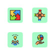 Teamwork line icon set. Stack of hands, generating ideas, puzzle and collaboration. Collaborative work concept. Vector illustration for web design