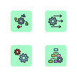 Working line icon set. Data processing, gear with arrows, hierarchy chart. Gears concept. Vector illustration for web design