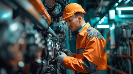 Wall Mural - An electrical engineer performing maintenance on a high-capacity generator.