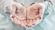© peopleimages.com - Man, poverty and hands to care for offer with help, charity and support from community by donations for hope. Poor, person and palms with asking gesture, thank you and prayer, gratitude and faith