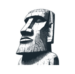 Sticker - The easter island ancient statue. Black white vector logo illustration.