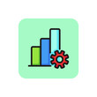 Bar chart with gear line icon. Growth; increase; diagram. Data analysis concept. Can be used for topics like digital technology; programming; research.