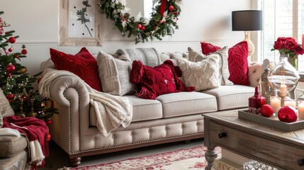 Canvas Print - Transform your living room into a cozy Valentine s Day haven with a beautifully decorated sofa and stylish accents