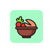 Line icon of bowl with escargot and vegetables. Seafood, French food, salad. Dish concept. For topics like food, menu, national cuisine