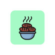 Line icon of bowl with hot patties. Zrazy, cutlets, homemade meal. Dish concept. For topics like food, menu, cooking