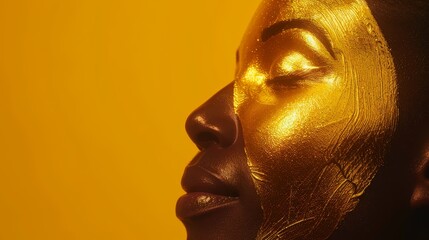 Wall Mural -  A tight shot of a woman's closed eyes, adorned with gold paint on her visage