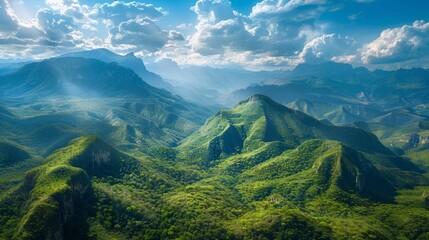 Sticker - Aerial view of the Sierra Madre Mountains in Mexico, showcasing the rugged peaks, deep canyons, and lush forests.     