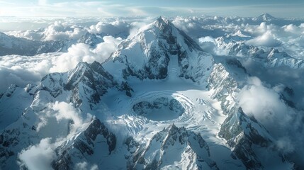 Wall Mural - Aerial view of the Mount Shuksan in Washington, USA, featuring the snow-covered peak, surrounding glaciers, and alpine meadows.     