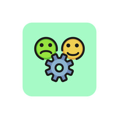 Wall Mural - Emoticons with gear line icon. Positive, negative, cogwheel. Digital technology concept. Can be used for topics like app development, guideline, feedback