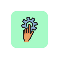 Wall Mural - Settings line icon. Gear, cogwheel, finger. Digital technology concept. Can be used for topics like electronics, configuration, engineering