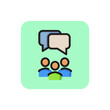 Speech bubbles under group of people line icon. Team, talking, discussion. Meeting concept. Can be used for topics like conference, teamwork, brainstorming.