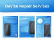 Electronic smart digital device repair service poster with smartphone design template set vector