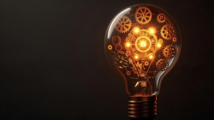 Wall Mural - Creativity and Design: A 3D vector illustration of a lightbulb with gears and cogs inside