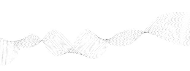Wall Mural - Flowing wave dot particles halftone pattern black gradient curve shape isolated on transparent background. Digital future technology concept, science, banner, business, music. Vector illustration.