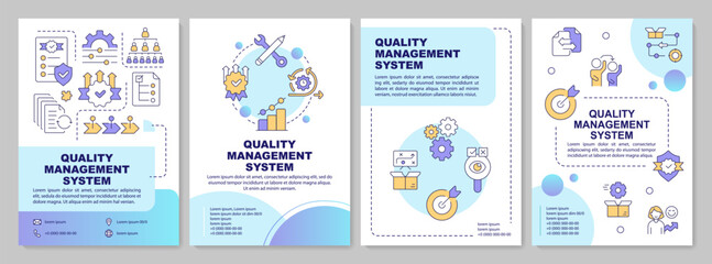 QMS features blue gradient brochure template. Leaflet design with linear icons. Editable 4 vector layouts for presentation, annual reports. Arial-Bold, Myriad Pro-Regular fonts used
