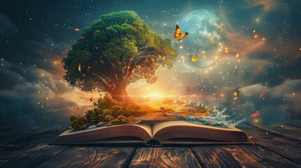 A magical book unfolds into a vast world upon opening, Ai Generated