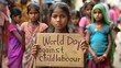 © Sania - Indian girl holding a sign with the text World's Day against child labor in her hands.