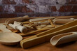 group of handmade wooden kitchen utensils