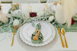 Boho Wedding table scape with candle sticks and golden utensils