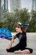 Woman doing oriental dance with fan