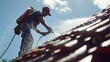 © Paul - Close shot of a roofer skillfully applying a new color spray, featuring modern paint technology for roofing, against an isolated background