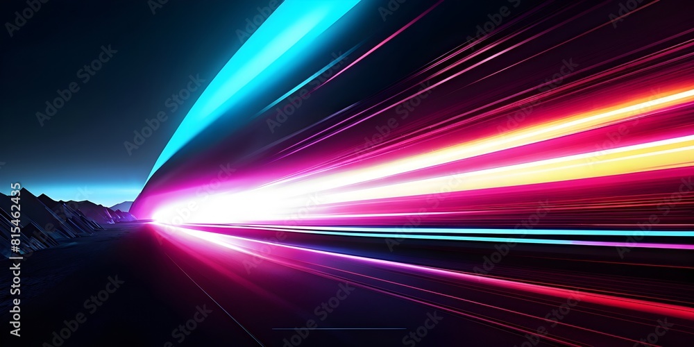 neon futuristic light streams in motion on black background Stock ...